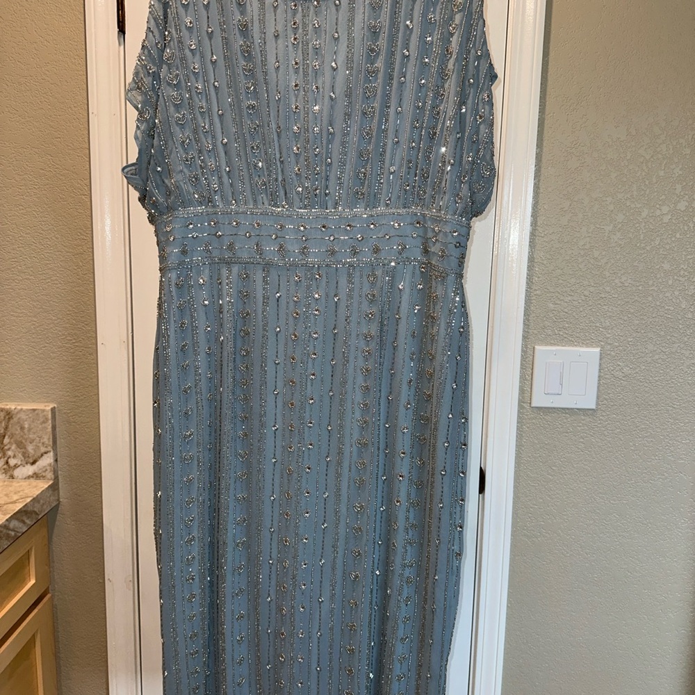 Gray Pleated Maxi Dress with Flutter Sleeves for Wedding Guest